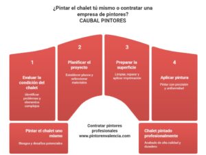 Gráfico explicando cuáles son los pasos a seguir para pintar un chalet para valorar si pintarlo por cuenta propia o contratar una empresa de pintores