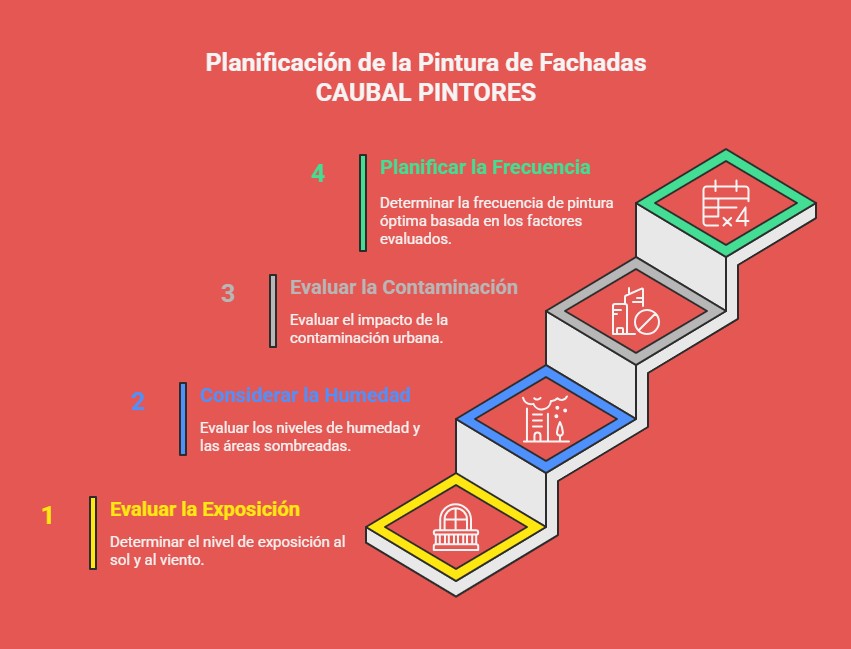 Gráfico explicando paso a paso cómo debe ser la planificación para pintar una fachada