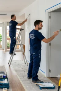 Pintores profesionales pintando las paredes de una vivienda en Valencia