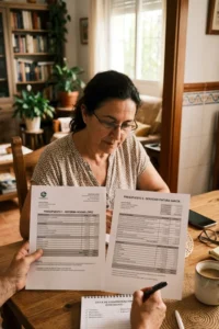 Propietario revisando y comparando las partidas de dos presupuestos para pintar un piso.