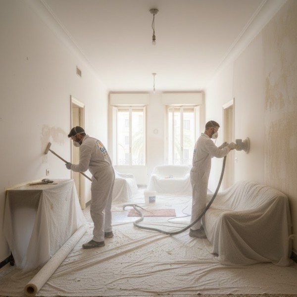 Pintores profesionales eliminando gotelé en Valencia