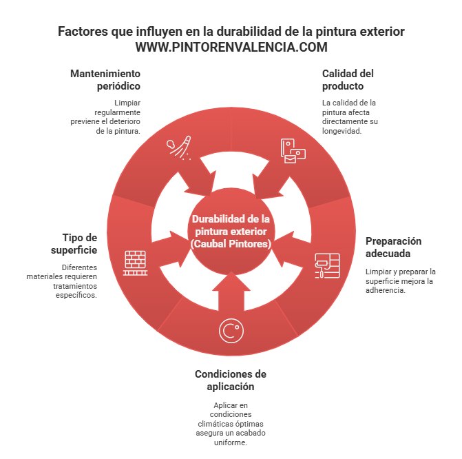 Gráfico explicando y detallando cuáles son los factores que influyen en la durabilidad de la pintura exterior de una casa